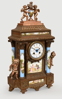 Lot 220 - A French Gilt Metal Porcelain Mounted Striking...