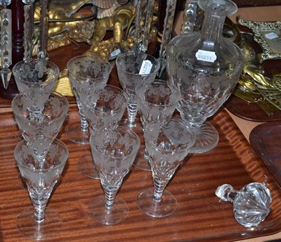 Lot 436 - Engraved glass decanter and nine wines