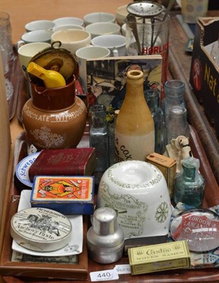 Lot 440 - Quantity of Oxo mugs, spoons, tin boxes, etc, Horlicks and Ovaltine items, Slack and Cox...