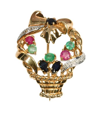 Lot 352 - A 9 Carat Gold Multi-Gem Set Brooch, the...