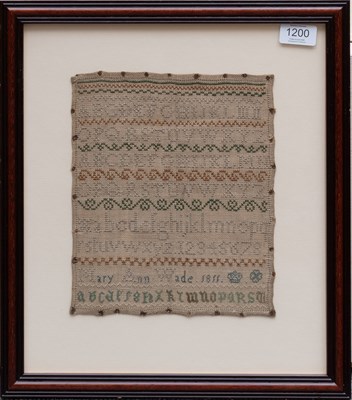 Lot 1200 - Alphabet Sampler Worked by Mary Ann Wade Dated...