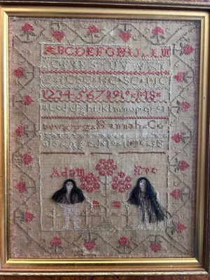Lot 1203 - An Unusual Adam and Eve Sampler Worked by...