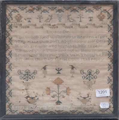 Lot 1201 - Decorative Sampler Worked by Sarah Streeter...