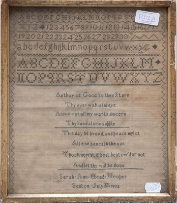 Lot 1202 - Alphabet Sampler Worked by Sarah Ann Head...