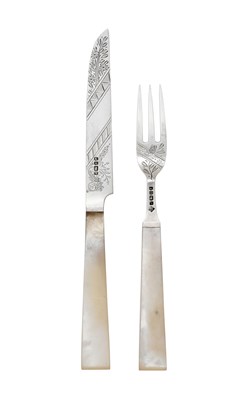 Lot 2012 - A Set of Twelve Pairs of Victorian Silver-Mounted Mother-of-Pearl Fruit-Eaters