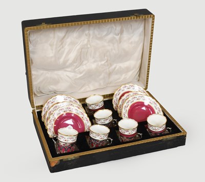 Lot 222 - A Cased Set of Six Aynsley Silver-mounted...