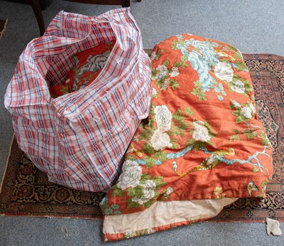 Lot 1300 - A Pair of Floral Cotton Curtains, on an orange...