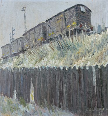 Lot 478 - Reg Gardner (b.1948) Train Signed and dated...