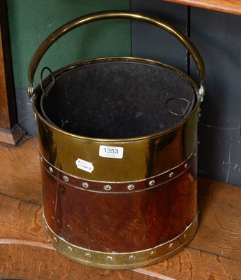 Lot 1353 - A Victorian Copper and Brass Coal Bucket, with...