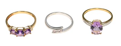 Lot 359 - Two 9 Carat Gold Amethyst and Diamond Rings,...