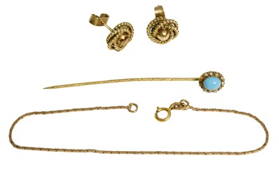 Lot 507 - A Blue Glass and Split Pearl Stick Pin, length...