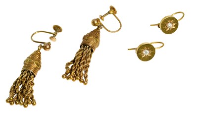 Lot 503 - A Pair of Diamond Earrings, a yellow circular...