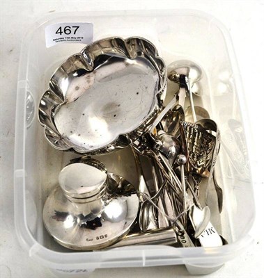 Lot 467 - A collection of small silver including Georgian and later spoons, a footed dish etc