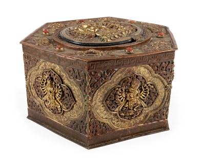 Lot 67 - A Tibetan Gilt Copper Alloy Box and Hinged...