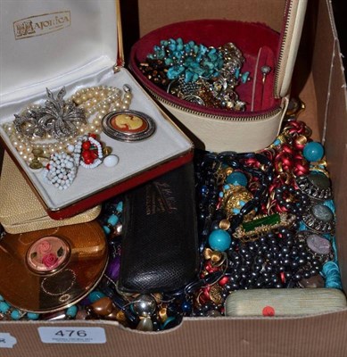 Lot 476 - Box of miscellaneous costume jewellery, bead necklaces, watches etc