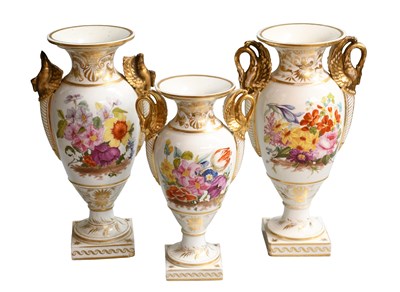 Lot 236 - An Assembled Garniture of Derby Porcelain...