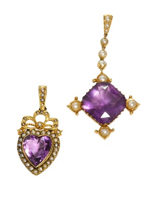 Lot 479 - An Amethyst and Split Pearl Pendant, of...