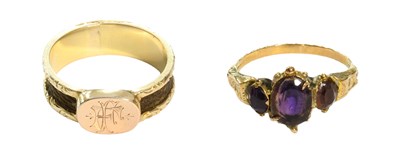 Lot 482 - A Hairwork Mourning Ring, finger size N; and...