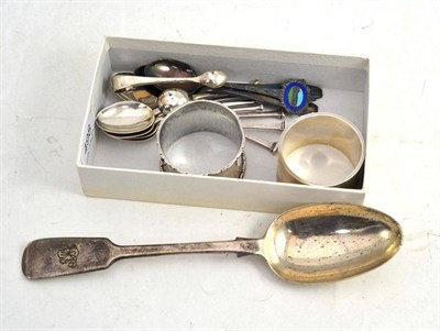 Lot 498 - A set of six silver coffee spoons, two serviette rings etc