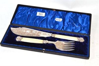 Lot 501 - Silver plated fish servers in case