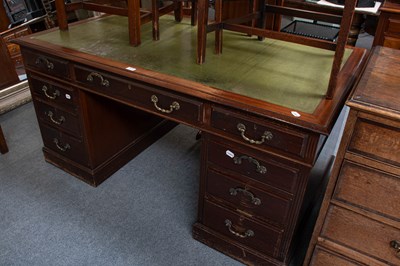 Lot 1439 - A Reproduction Green Leather Inset Mahogany...