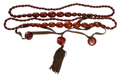 Lot 475 - Two Graduated Bakelite Bead Necklaces, lengths...