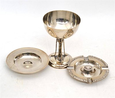 Lot 504 - Silver golf trophy cup Bury golf club 1947, silver ashtray and a small silver circular dish