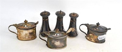 Lot 507 - Six silver condiments with crests and three spoons