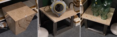 Lot 1478 - A Pair of Modern Marble and Chrome Lamp Tables,...