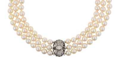 Lot 2298 - A Three Row Cultured Pearl Necklace, with A...