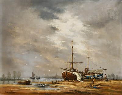 Lot 1228 - Gudrun Sibbons (1925-2020) Fisherman unloading...