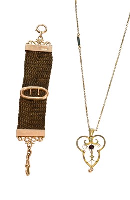Lot 494 - A 9 Carat Gold Woven Hair Watch Fob, length...