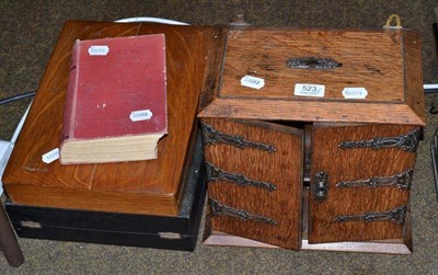 Lot 523 - An oak smoker's cabinet, a lantern, cased set of twelve fish knives and forks, Mrs Beeton's...