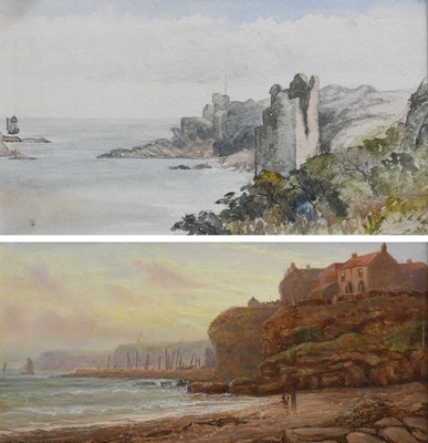 Lot 1227 - A. Dawson (19th Century) Houses on a cliff...