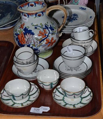 Lot 526 - Three Chelsea Derby tea bowls and two saucers (a.f.), six black bat printed tea bowls, two...