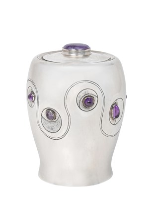 Lot 2115 - A German Silver and Amethyst-Set Canister and Cover