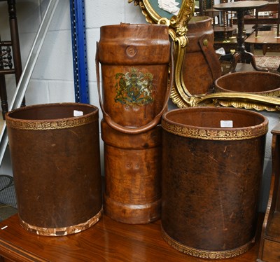 Lot 1458 - Two Leather-Mounted Waste Paper Bins,...