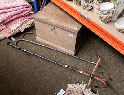 Lot 360 - Two Bridle Hooks, a small tack box, wooden...