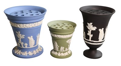 Lot 280 - Three Wedgwood Jasper Cache Pots, with pierced...