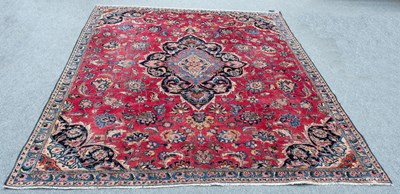 Lot 1305 - Tabriz Carpet, the coral pink field of...
