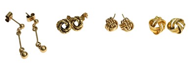 Lot 484 - A Pair of 9 Carat Gold Drop Earrings, with...