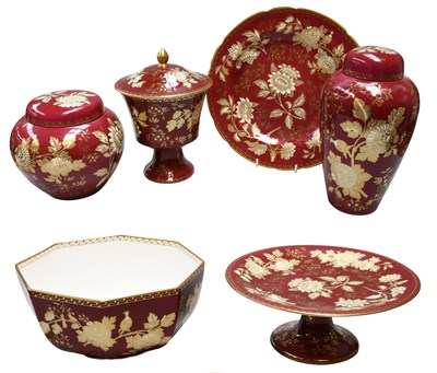 Lot 252 - Wedgwood "Ruby Tonquin", comprising two ginger...