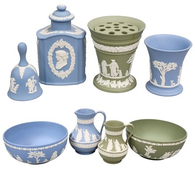 Lot 303 - Wedgwood Pale Blue and Sage Jasper, sprigged...
