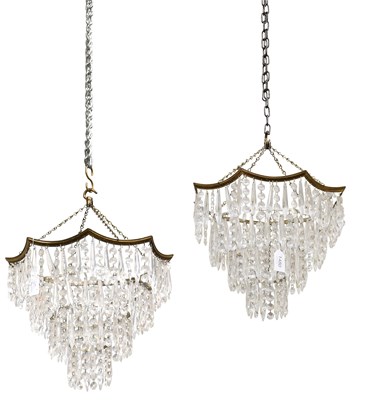 Lot 1480 - A Pair of 20th Century Chandeliers, brass with...