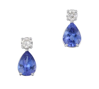 Lot 2303 - A Pair of Tanzanite and Diamond Earrings the...