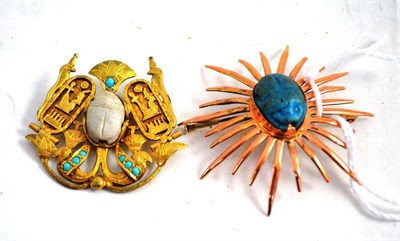 Lot 570 - Two scarab brooches