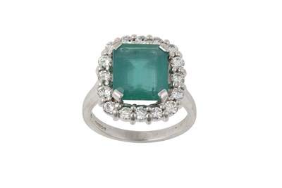 Lot 2252 - An 18 Carat White Gold Emerald and Diamond...