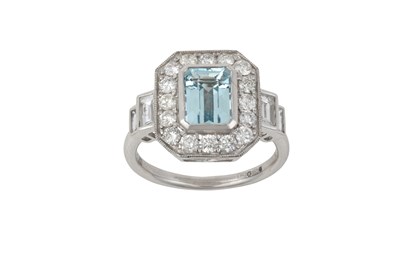 Lot 2229 - A Platinum Art Deco Style Aquamarine and...