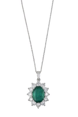 Lot 2251 - An Emerald and Diamond Cluster Pendant on...