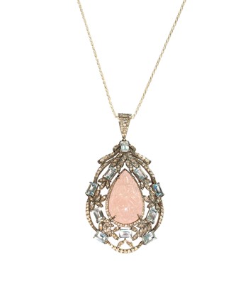 Lot 24 - A Morganite, Aquamarine and Diamond Pendant on...